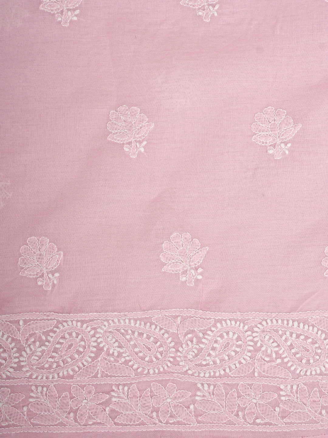 Ada Hand Embroidered Pink Cotton Lucknowi Chikankari Unstitched Suit Piece with Chiffon Dupatta 01A900249