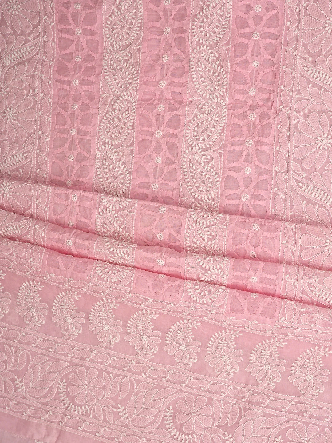 Ada Hand Embroidered Pink Cotton Lucknowi Chikankari Unstitched Suit Piece with Chiffon Dupatta 01A900249
