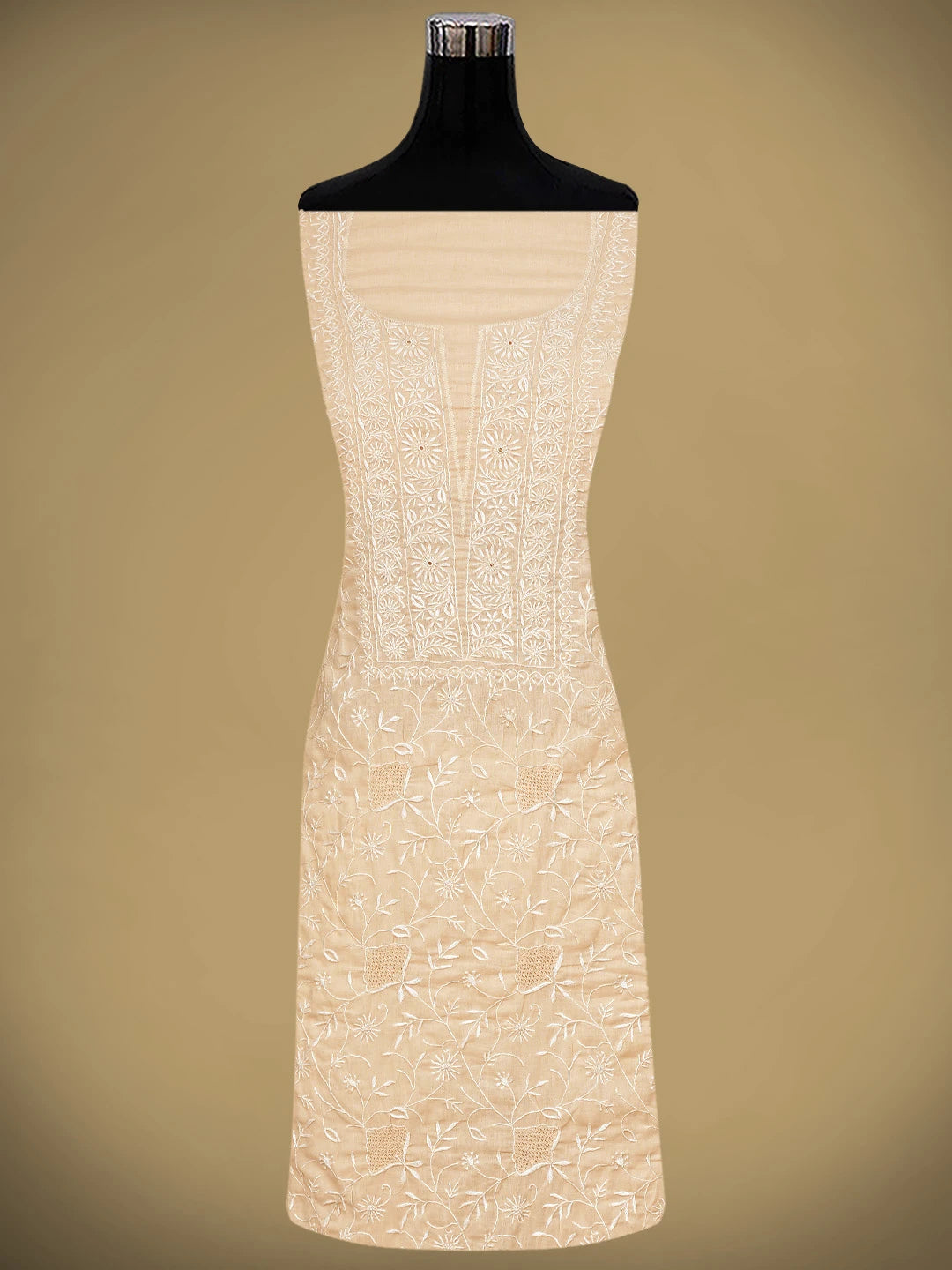 Ada Hand Embroidered Peach Cotton Lucknowi Chikankari Unstitched Kurta Dupatta Set 01A320611