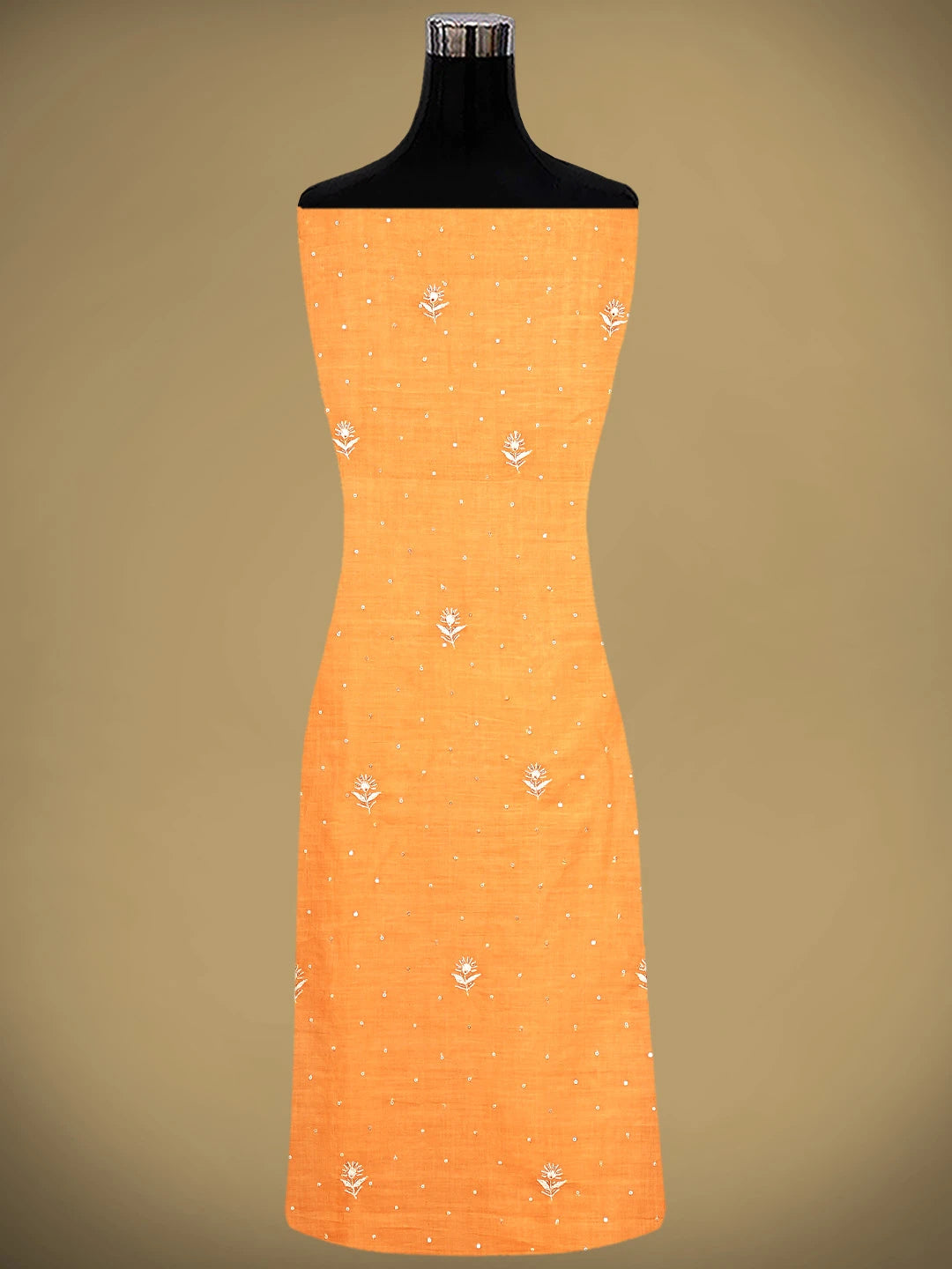 Ada Hand Embroidered Orange Cotton Lucknowi Chikankari Unstitched Kurta Dupatta Set With Cutdana Work 01A727241
