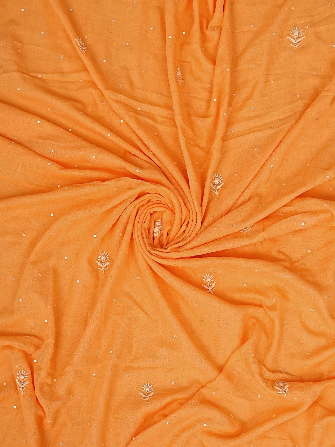 Ada Hand Embroidered Orange Cotton Lucknowi Chikankari Unstitched Kurta Dupatta Set With Cutdana Work 01A727241