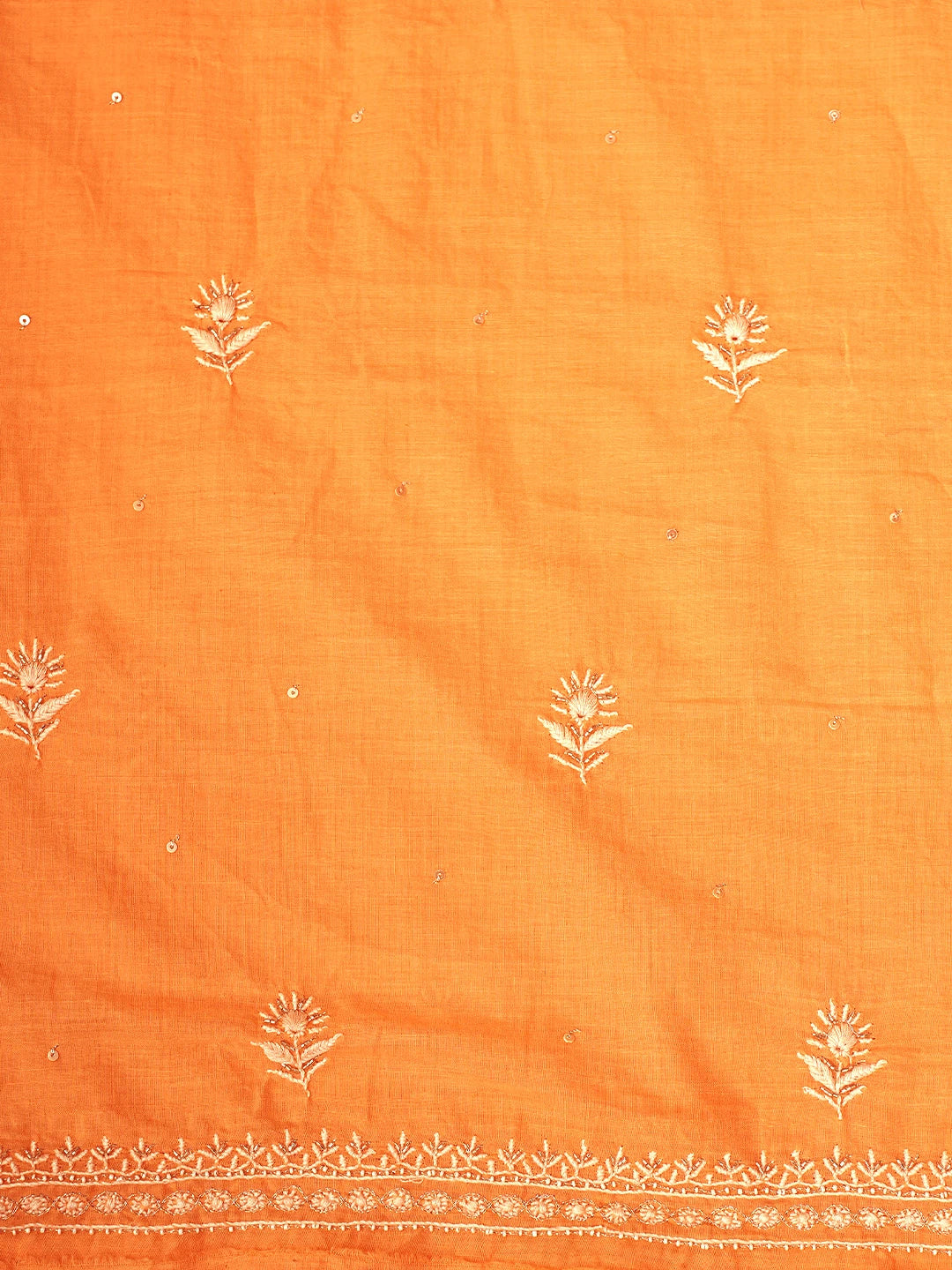 Ada Hand Embroidered Orange Cotton Lucknowi Chikankari Unstitched Kurta Dupatta Set With Cutdana Work 01A727241
