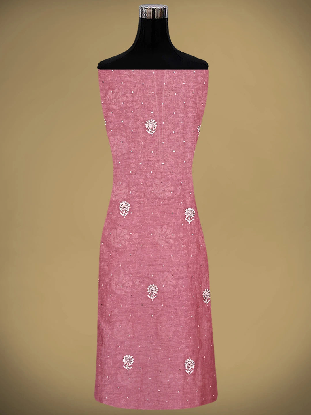 Ada Hand Embroidered Onion Pink Chanderi Lucknowi Chikankari Unstitched Kurta Dupatta Set With Cutdana Work 01A873615