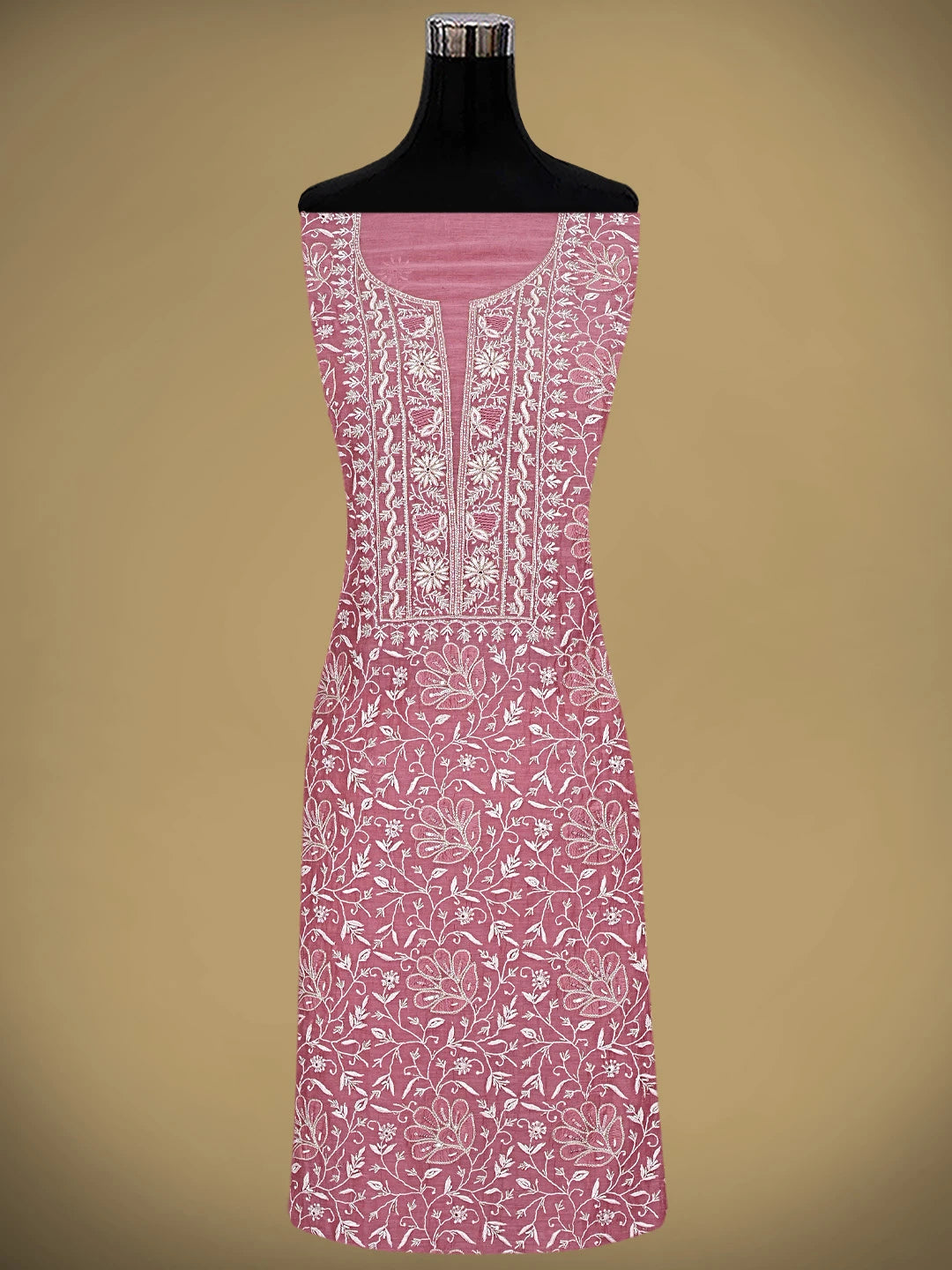 Ada Hand Embroidered Onion Pink Chanderi Lucknowi Chikankari Unstitched Kurta Dupatta Set With Cutdana Work 01A873615