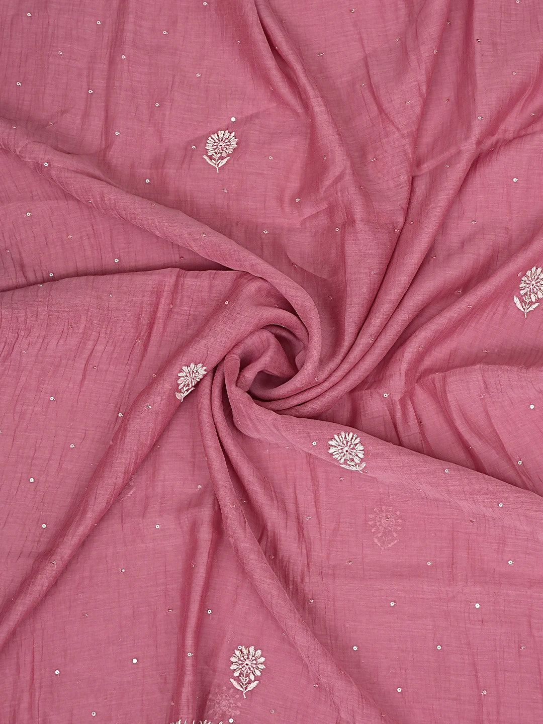 Ada Hand Embroidered Onion Pink Chanderi Lucknowi Chikankari Unstitched Kurta Dupatta Set With Cutdana Work 01A873615