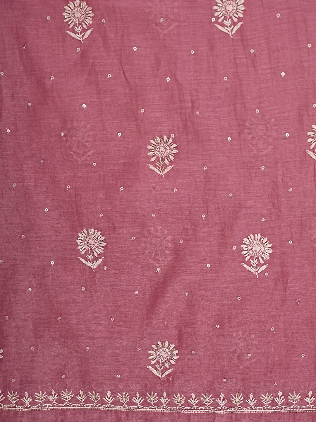 Ada Hand Embroidered Onion Pink Chanderi Lucknowi Chikankari Unstitched Kurta Dupatta Set With Cutdana Work 01A873615