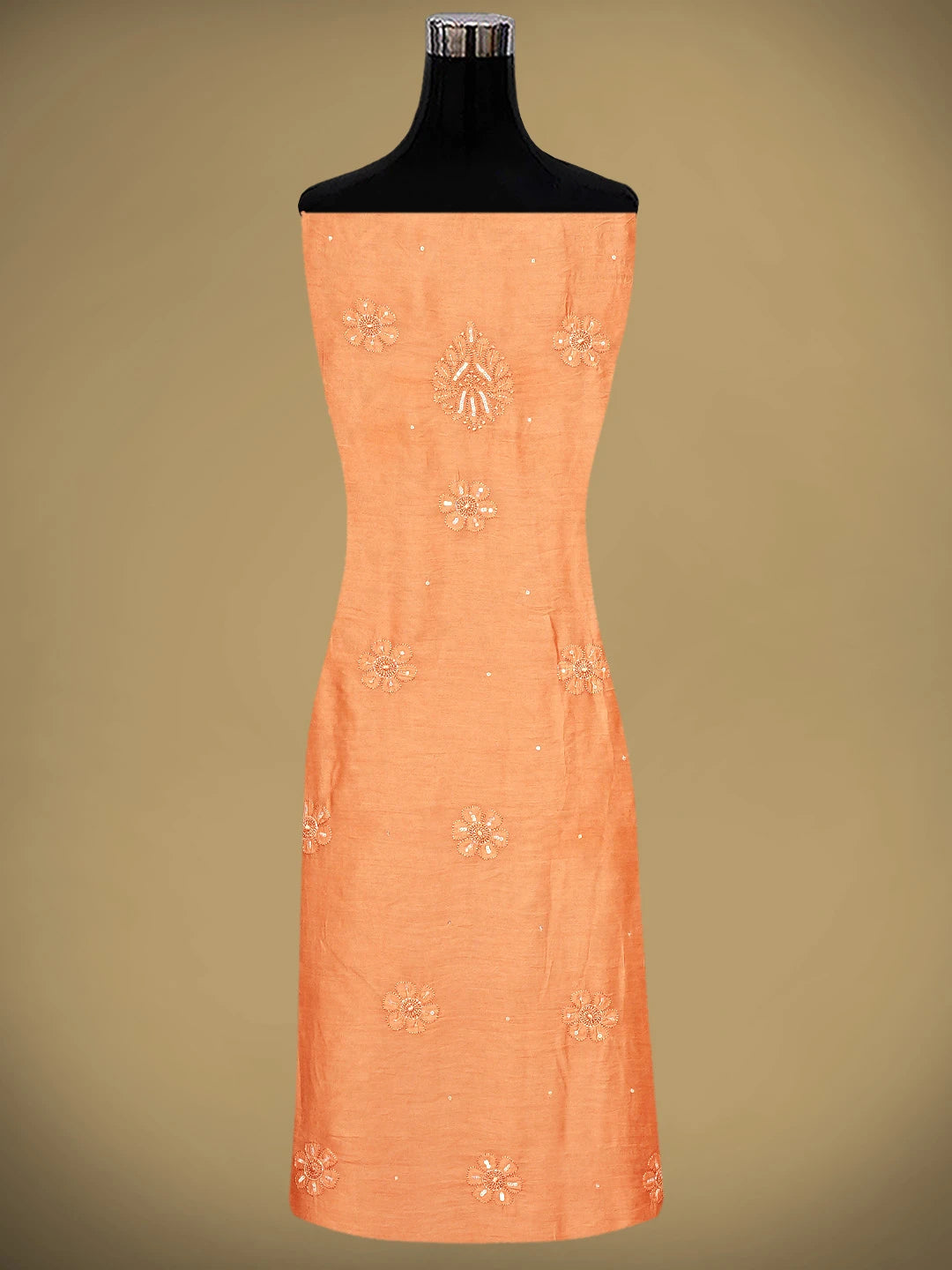 Ada Hand Embroidered Peach Chanderi Lucknowi Chikankari Unstitched Kurta Dupatta Set With Cutdana Work 01A584727