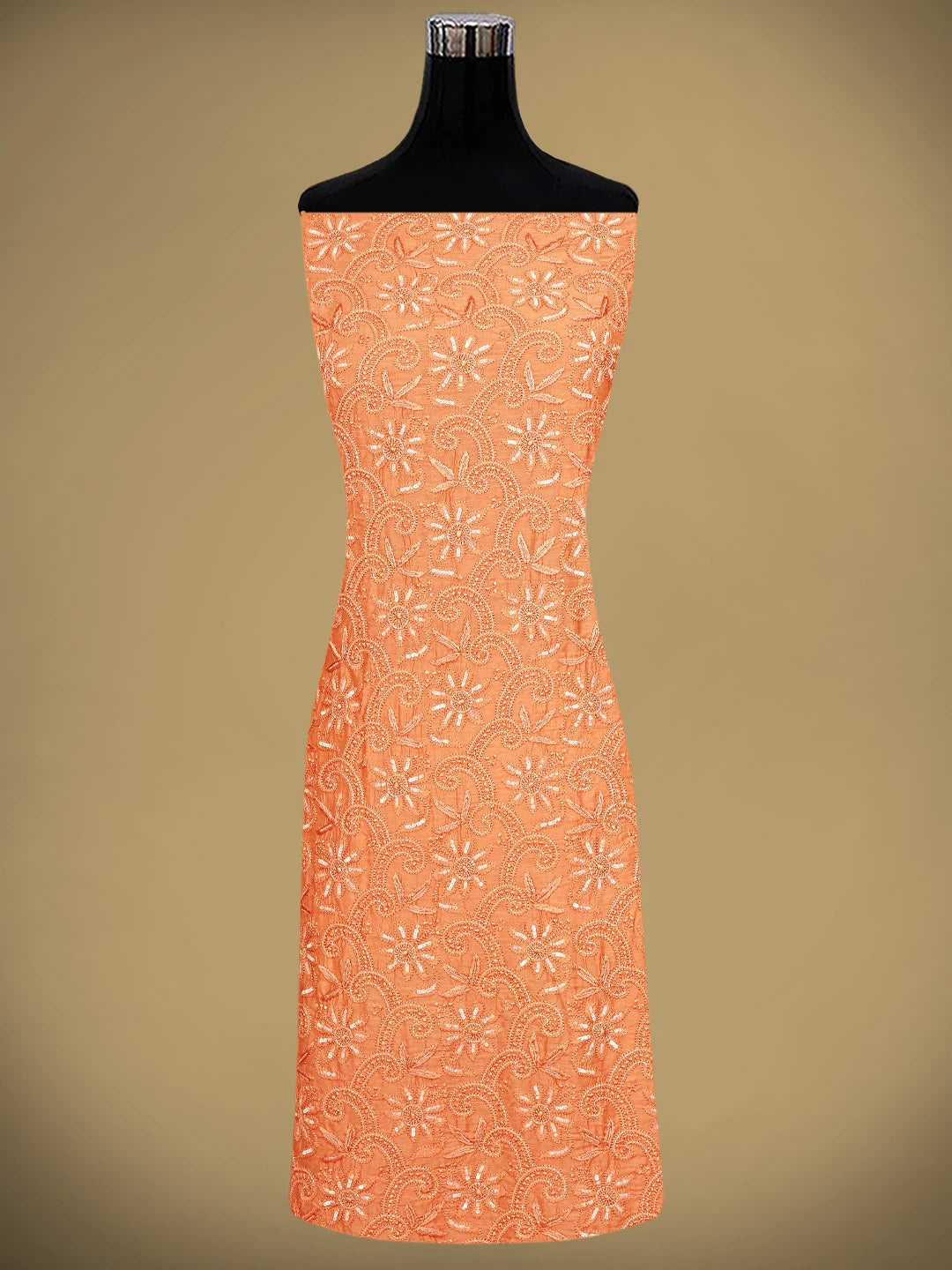 Ada Hand Embroidered Peach Chanderi Lucknowi Chikankari Unstitched Kurta Dupatta Set With Cutdana Work 01A584727