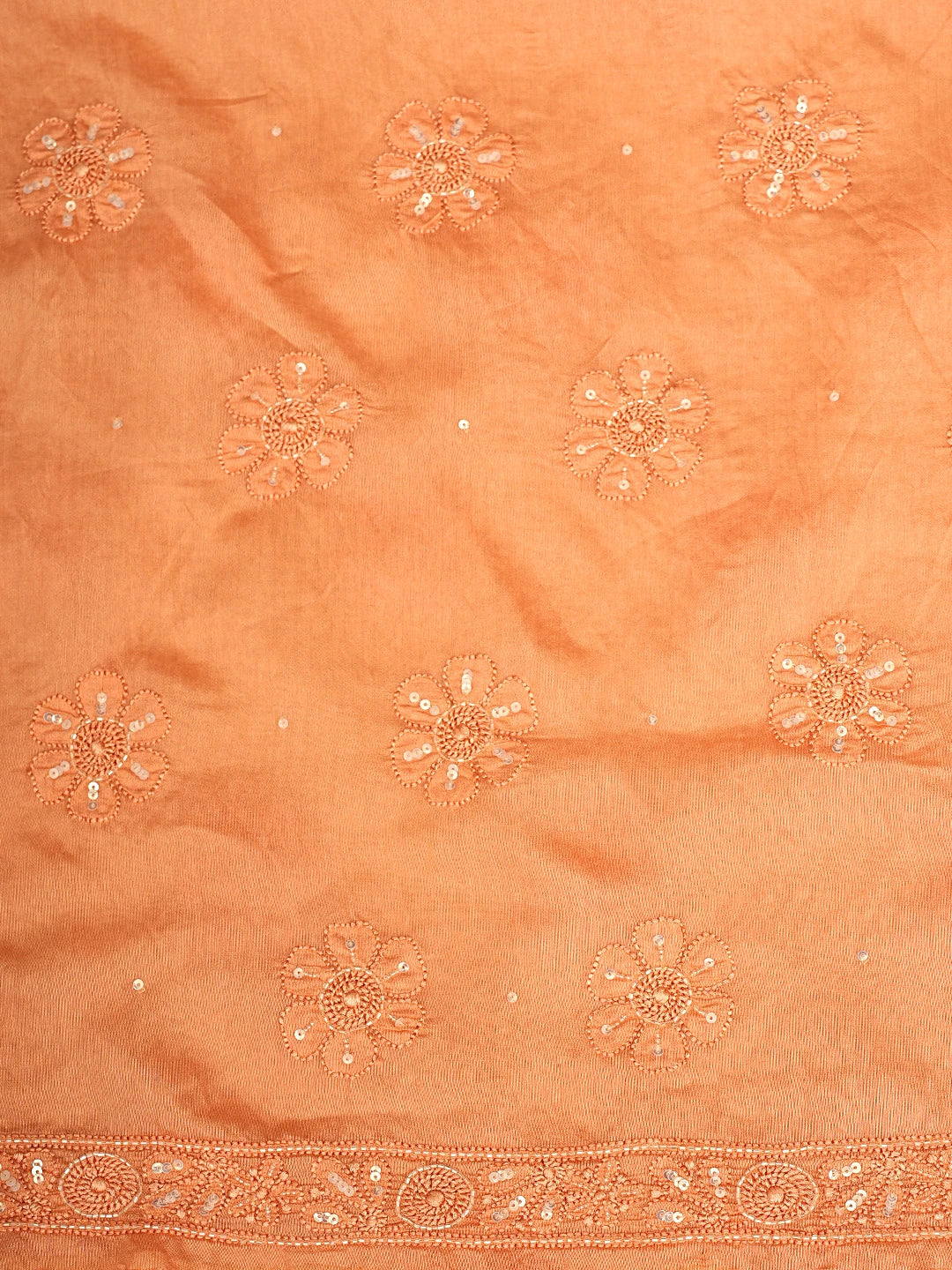 Ada Hand Embroidered Peach Chanderi Lucknowi Chikankari Unstitched Kurta Dupatta Set With Cutdana Work 01A584727