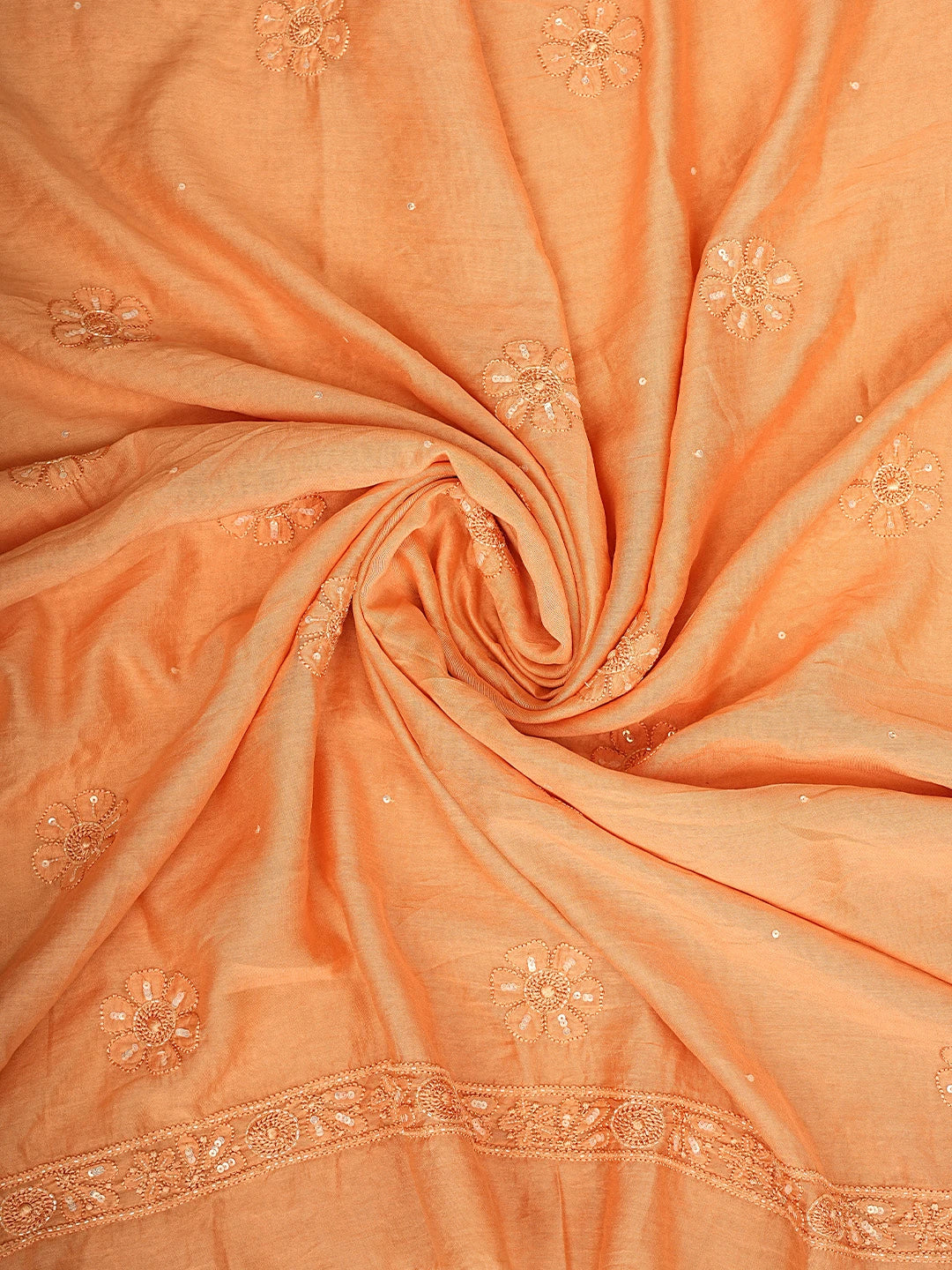 Ada Hand Embroidered Peach Chanderi Lucknowi Chikankari Unstitched Kurta Dupatta Set With Cutdana Work 01A584727