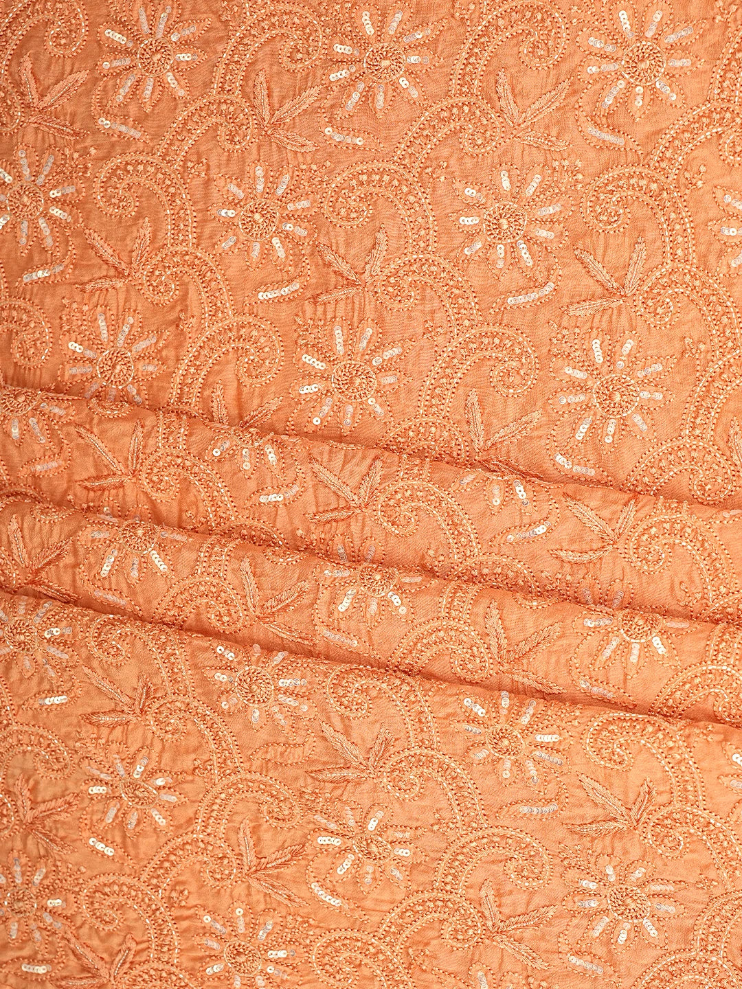 Ada Hand Embroidered Peach Chanderi Lucknowi Chikankari Unstitched Kurta Dupatta Set With Cutdana Work 01A584727