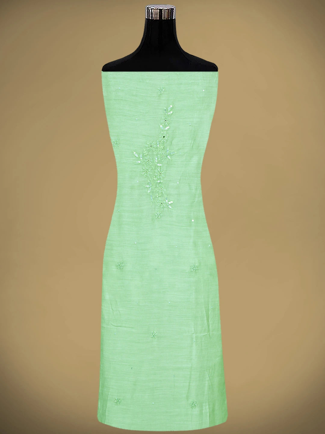 Ada Hand Embroidered Green Maslin Lucknowi Chikankari Unstitched Kurta Dupatta Set With Cutdana Work 01A610266