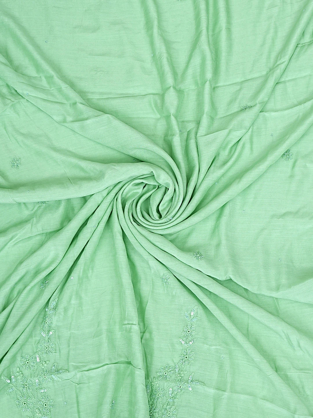 Ada Hand Embroidered Green Maslin Lucknowi Chikankari Unstitched Kurta Dupatta Set With Cutdana Work 01A610266