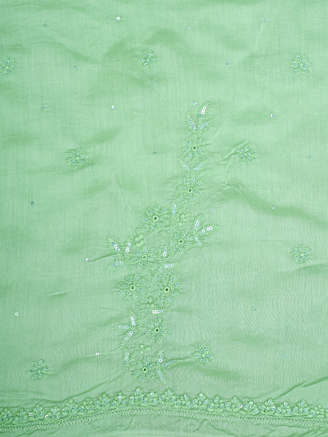 Ada Hand Embroidered Green Maslin Lucknowi Chikankari Unstitched Kurta Dupatta Set With Cutdana Work 01A610266