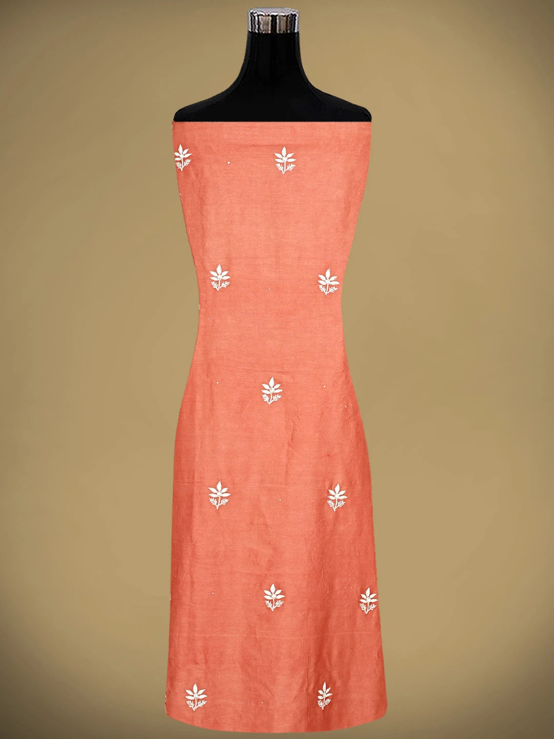 Ada Hand Embroidered Carrot Pink Cotton Lucknowi Chikankari Unstitched Suit Piece with Chiffon Dupatta 01A791847