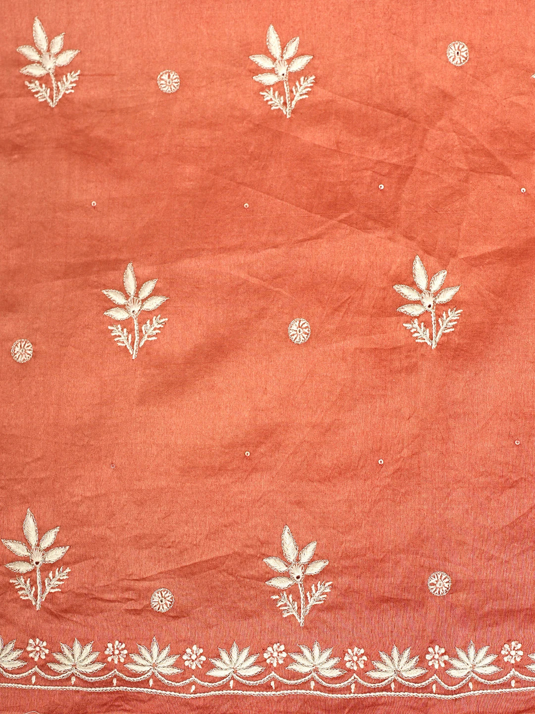 Ada Hand Embroidered Carrot Pink Cotton Lucknowi Chikankari Unstitched Suit Piece with Chiffon Dupatta 01A791847