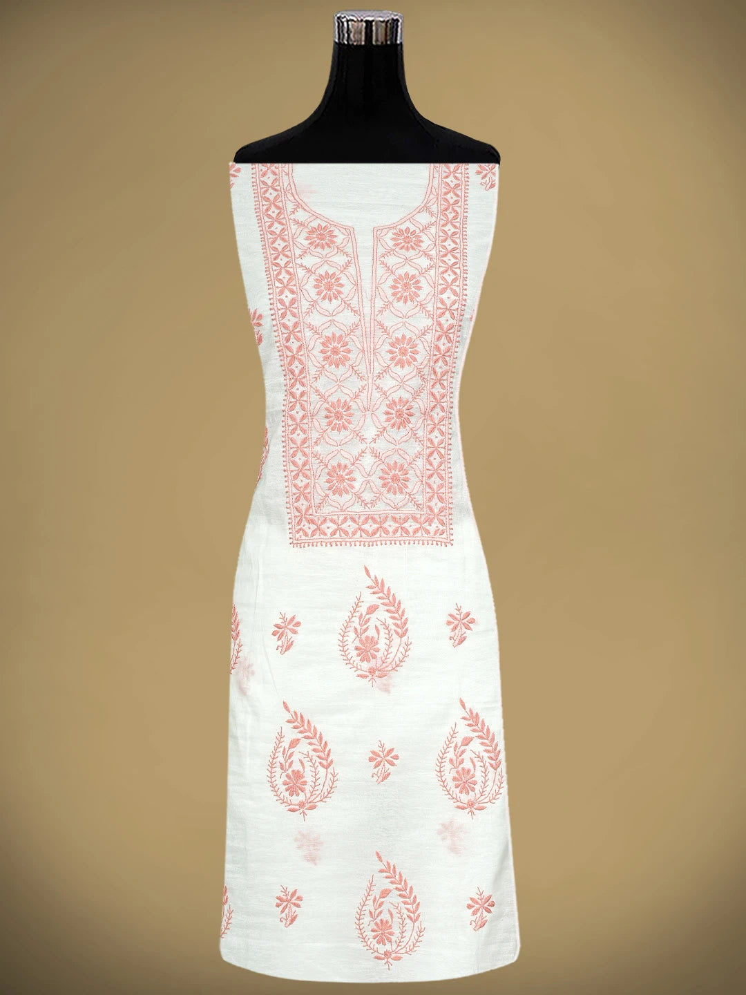 Ada Hand Embroidered White Chanderi Lucknowi Chikankari Unstitched Kurta 01A895949
