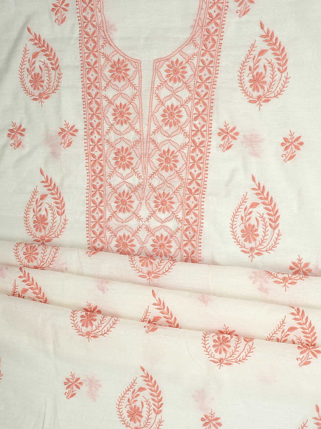 Ada Hand Embroidered White Chanderi Lucknowi Chikankari Unstitched Kurta 01A895949