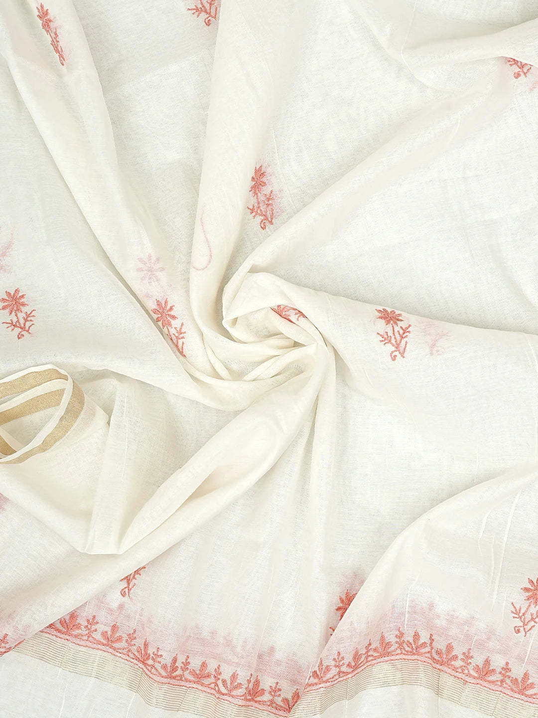 Ada Hand Embroidered White Chanderi Lucknowi Chikankari Unstitched Kurta 01A895949