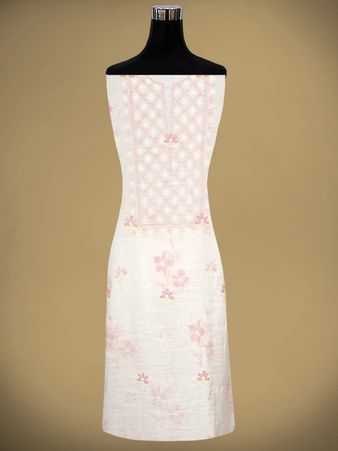 Ada Hand Embroidered White Chanderi Lucknowi Chikankari Unstitched Kurta Dupatta Set 01A895964