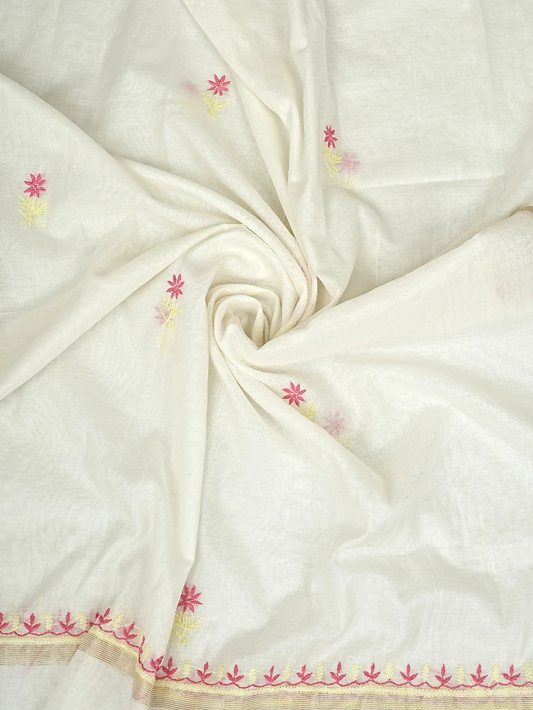 Ada Hand Embroidered White Chanderi Lucknowi Chikankari Unstitched Kurta Dupatta Set 01A895964
