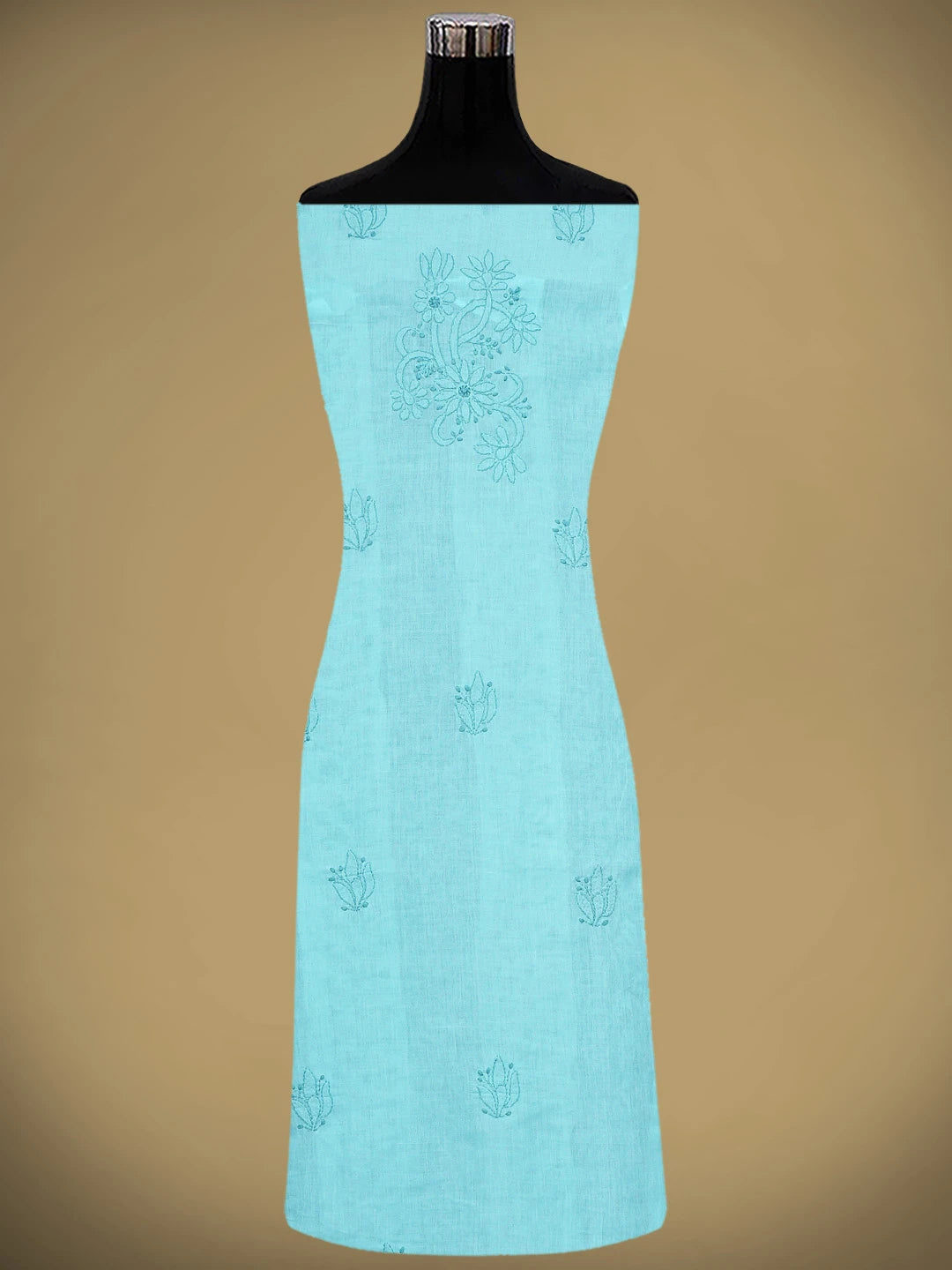 Ada Hand Embroidered Blue Cotton Lucknowi Chikankari Unstitched Suit Piece with Chiffon Dupatta 01A900244