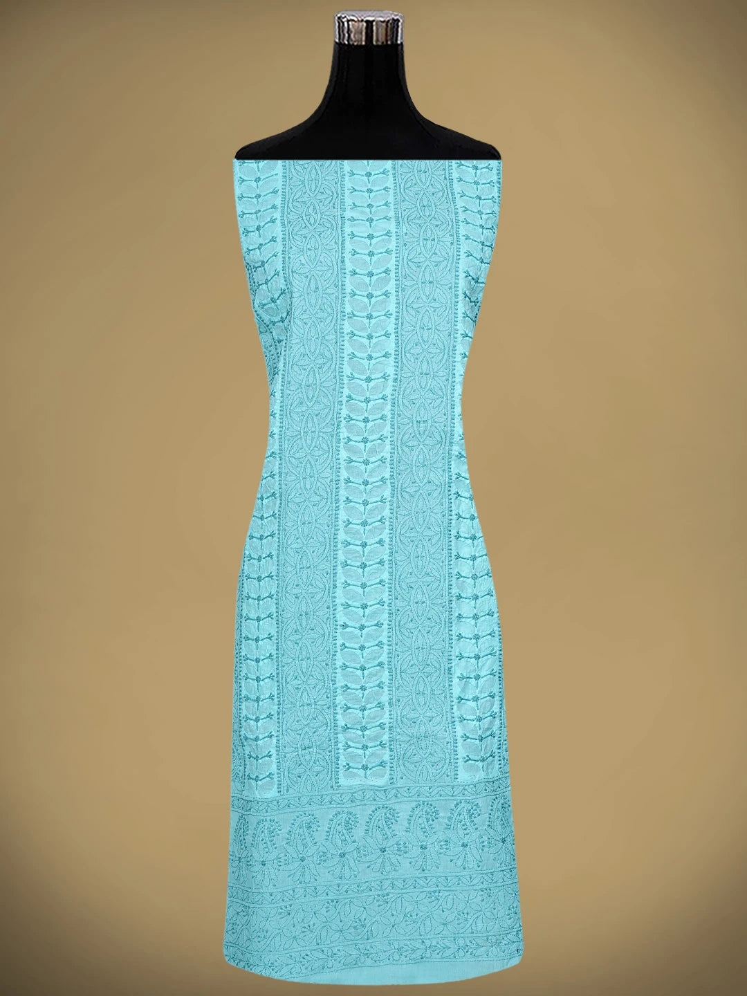 Ada Hand Embroidered Blue Cotton Lucknowi Chikankari Unstitched Suit Piece with Chiffon Dupatta 01A900244