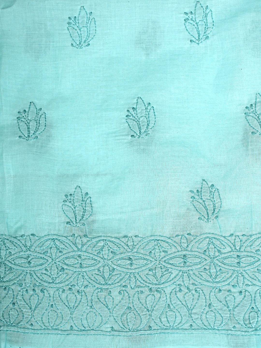 Ada Hand Embroidered Blue Cotton Lucknowi Chikankari Unstitched Suit Piece with Chiffon Dupatta 01A900244