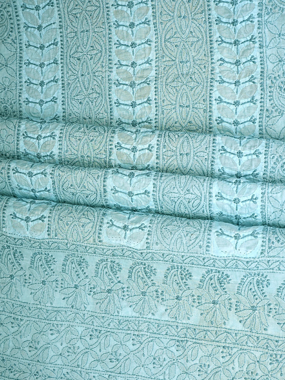 Ada Hand Embroidered Blue Cotton Lucknowi Chikankari Unstitched Suit Piece with Chiffon Dupatta 01A900244