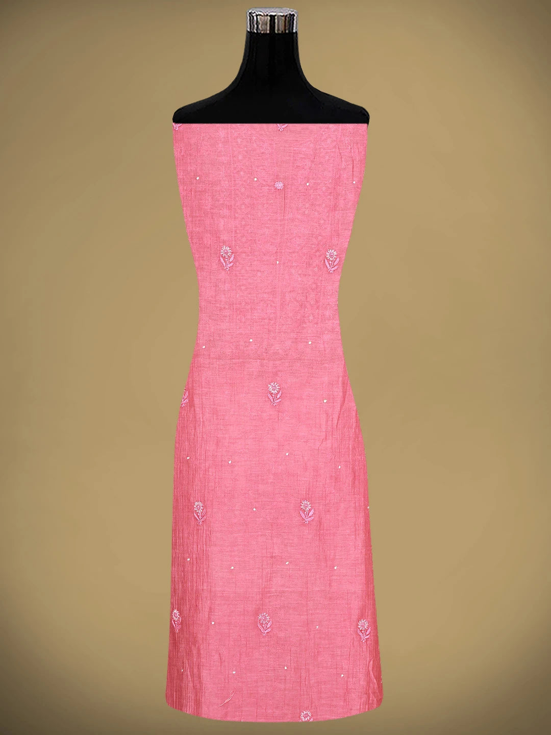Ada Hand Embroidered Pink Chanderi Lucknowi Chikankari Unstitched Kurta Dupatta Set 01A793061
