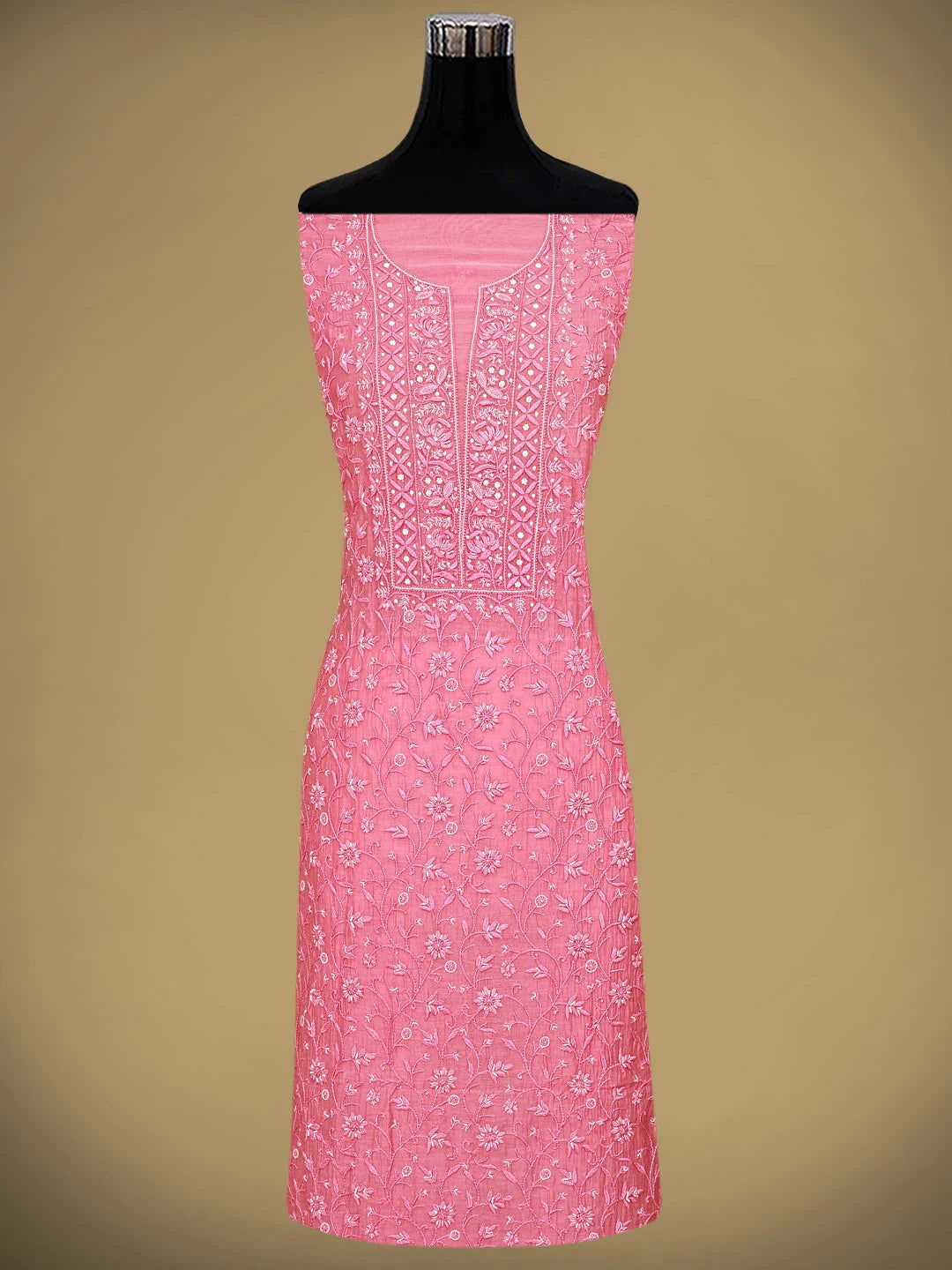 Ada Hand Embroidered Pink Chanderi Lucknowi Chikankari Unstitched Kurta Dupatta Set 01A793061
