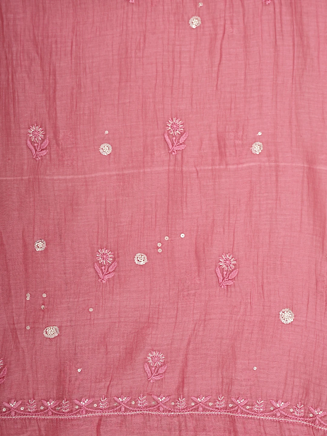 Ada Hand Embroidered Pink Chanderi Lucknowi Chikankari Unstitched Kurta Dupatta Set 01A793061