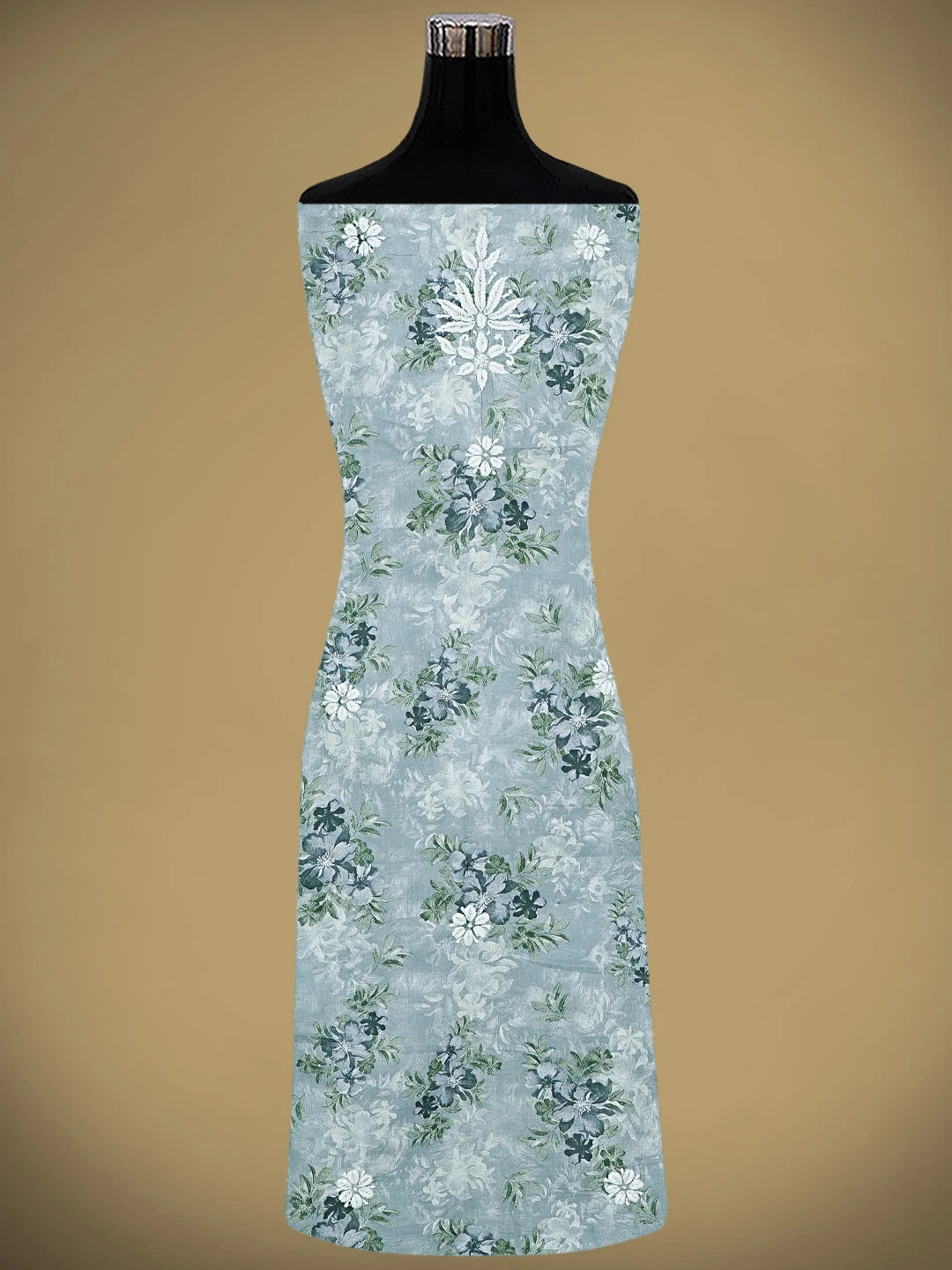 Ada Hand Embroidered  Floral Printed Blue Cotton Lucknowi Chikankari Unstitched Kurta Dupatta Set 01A898203