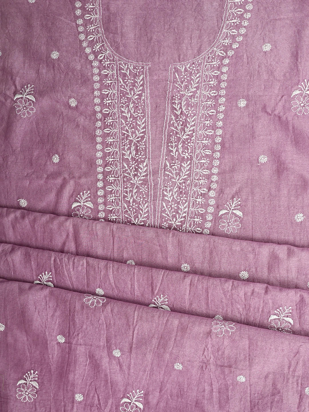 Ada Hand Embroidered Mauve Chanderi Lucknowi Chikankari Unstitched Suit Piece with Chiffon Dupatta 01A791850