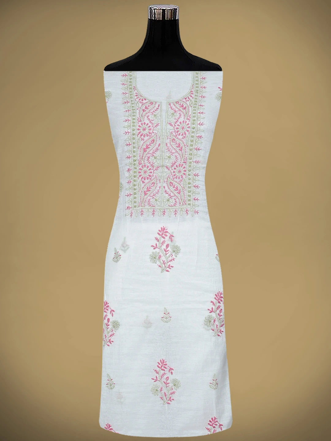 Ada Hand Embroidered White Chanderi Lucknowi Chikankari Unstitched Kurta Dupatta Set 01A895968