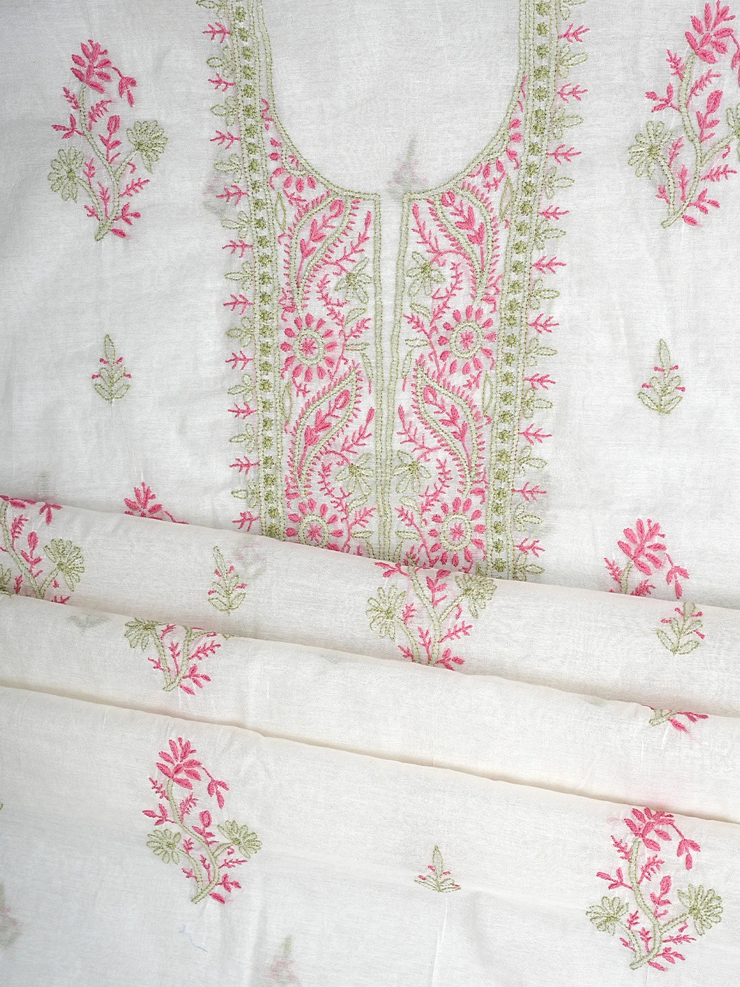 Ada Hand Embroidered White Chanderi Lucknowi Chikankari Unstitched Kurta Dupatta Set 01A895968
