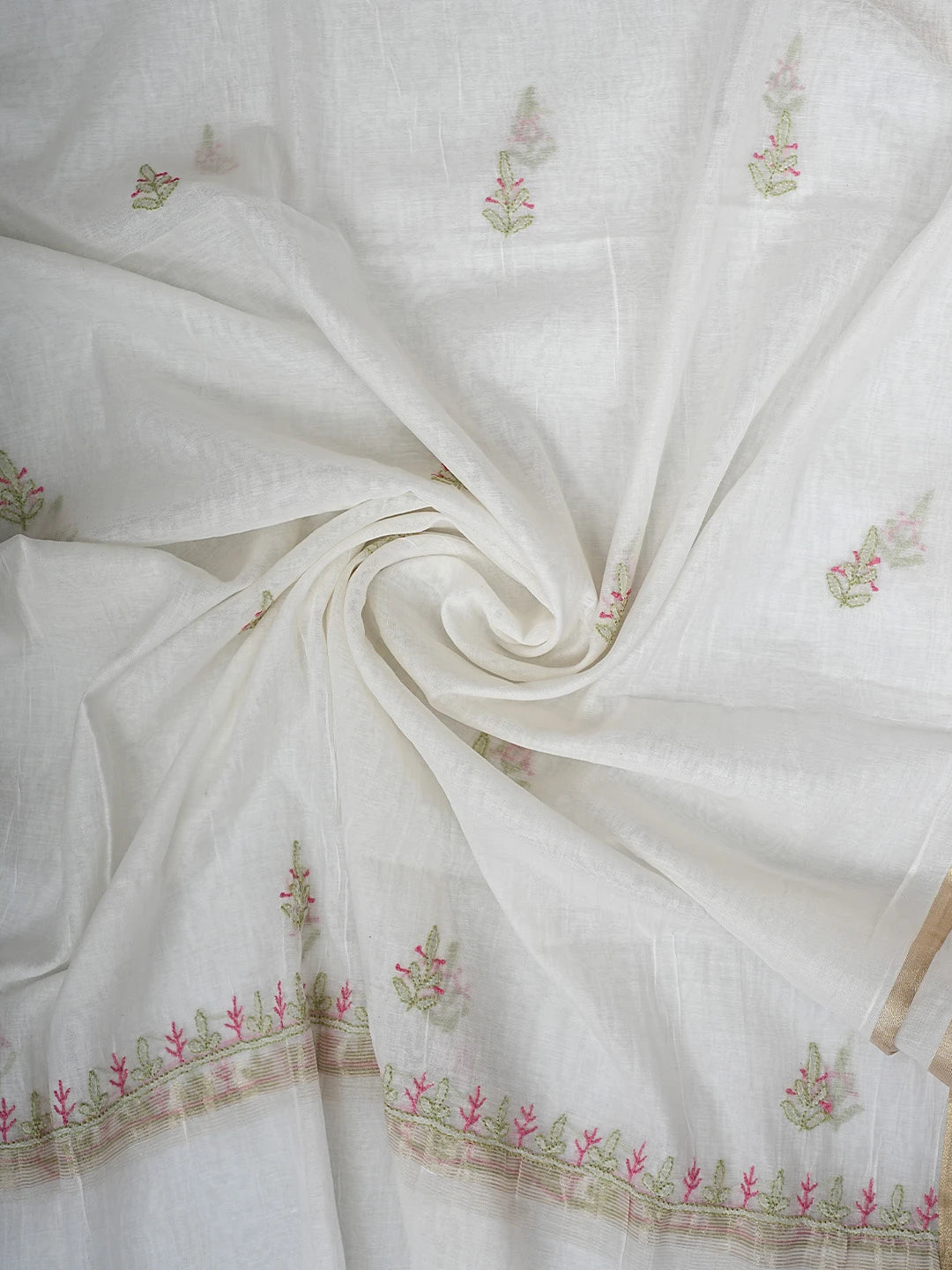Ada Hand Embroidered White Chanderi Lucknowi Chikankari Unstitched Kurta Dupatta Set 01A895968