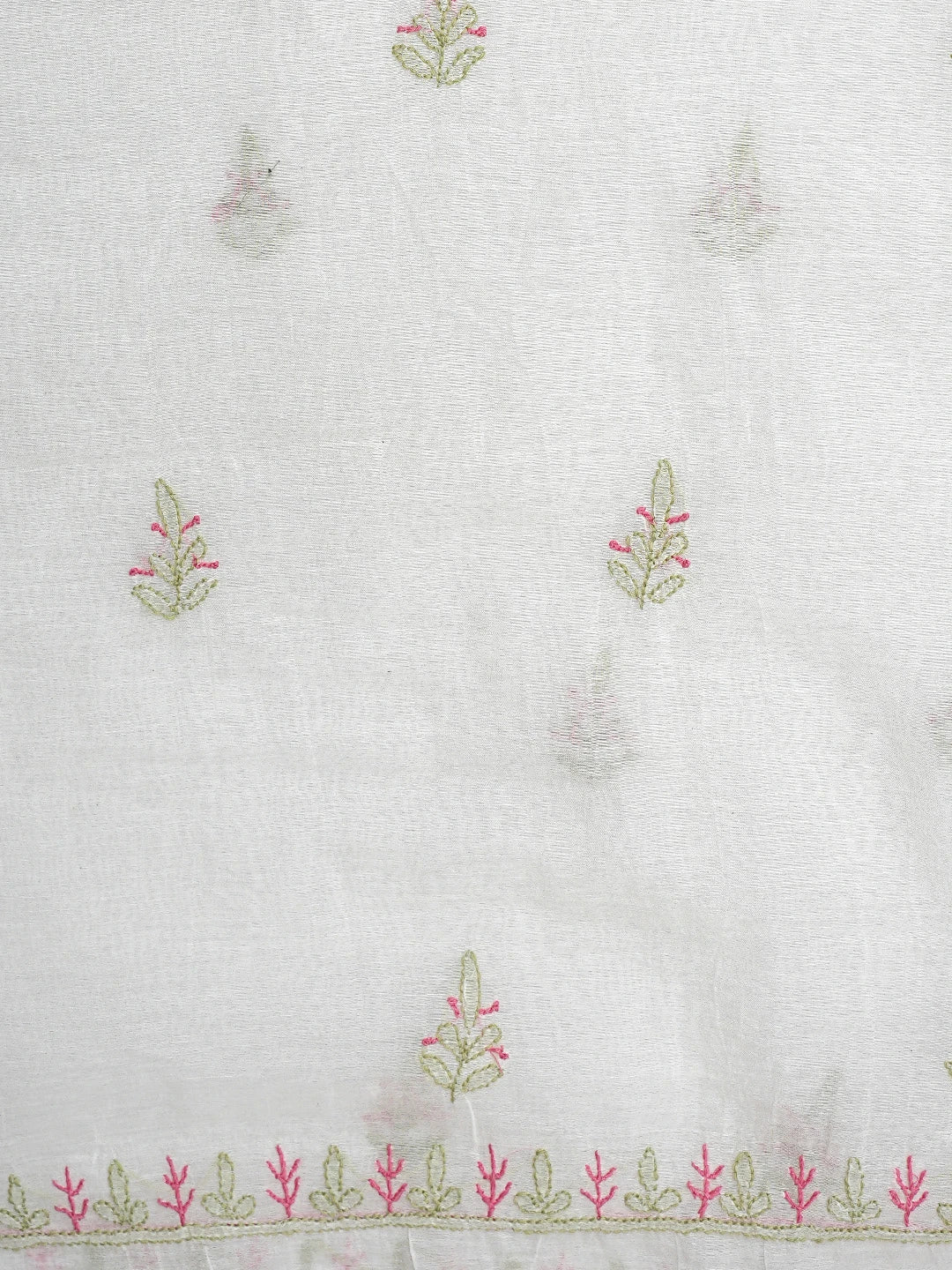 Ada Hand Embroidered White Chanderi Lucknowi Chikankari Unstitched Kurta Dupatta Set 01A895968