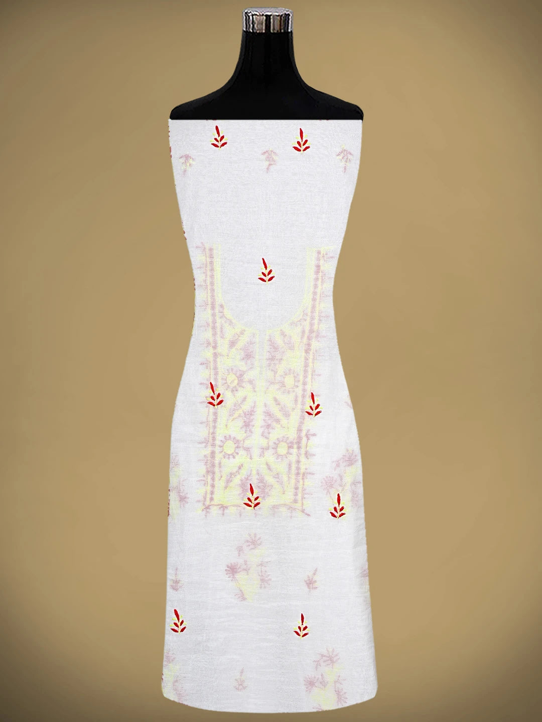 Ada Hand Embroidered White Chanderi Lucknowi Chikankari Unstitched Kurta Dupatta Set 01A895967