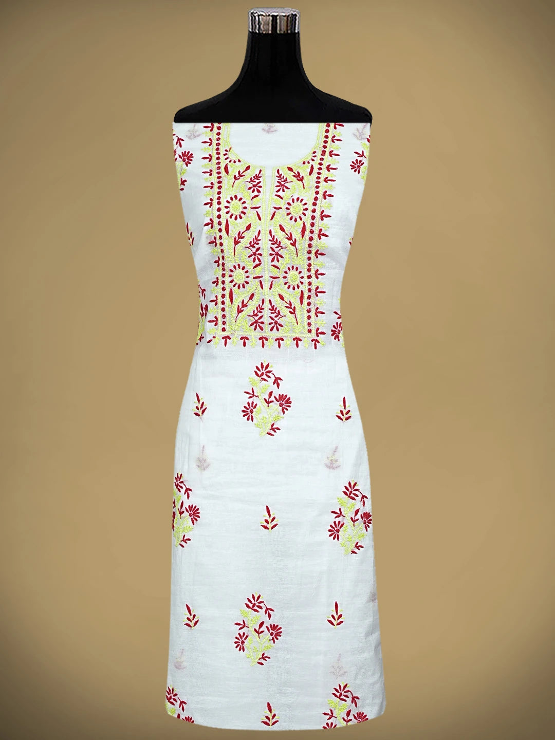 Ada Hand Embroidered White Chanderi Lucknowi Chikankari Unstitched Kurta Dupatta Set 01A895967