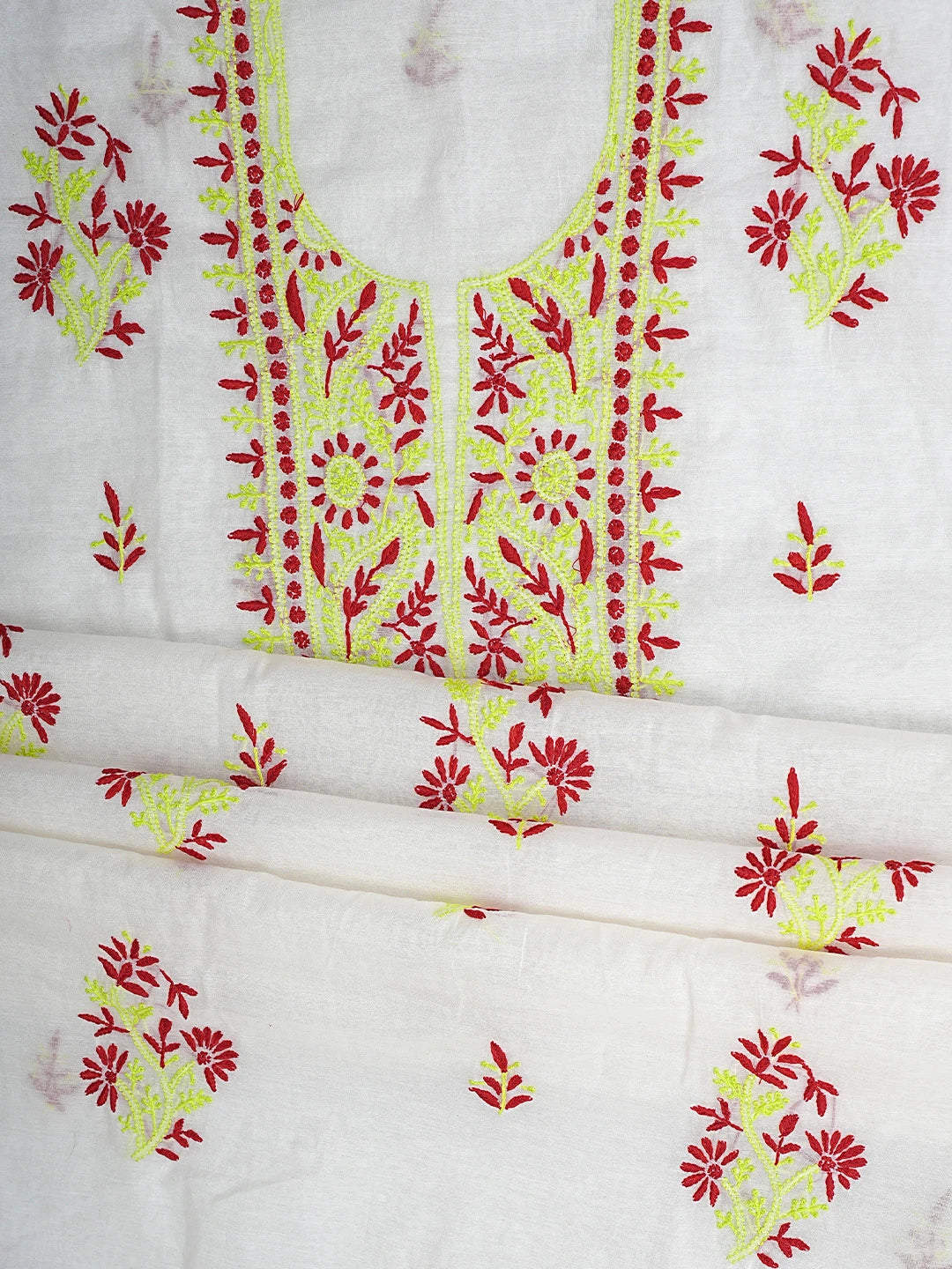 Ada Hand Embroidered White Chanderi Lucknowi Chikankari Unstitched Kurta Dupatta Set 01A895967