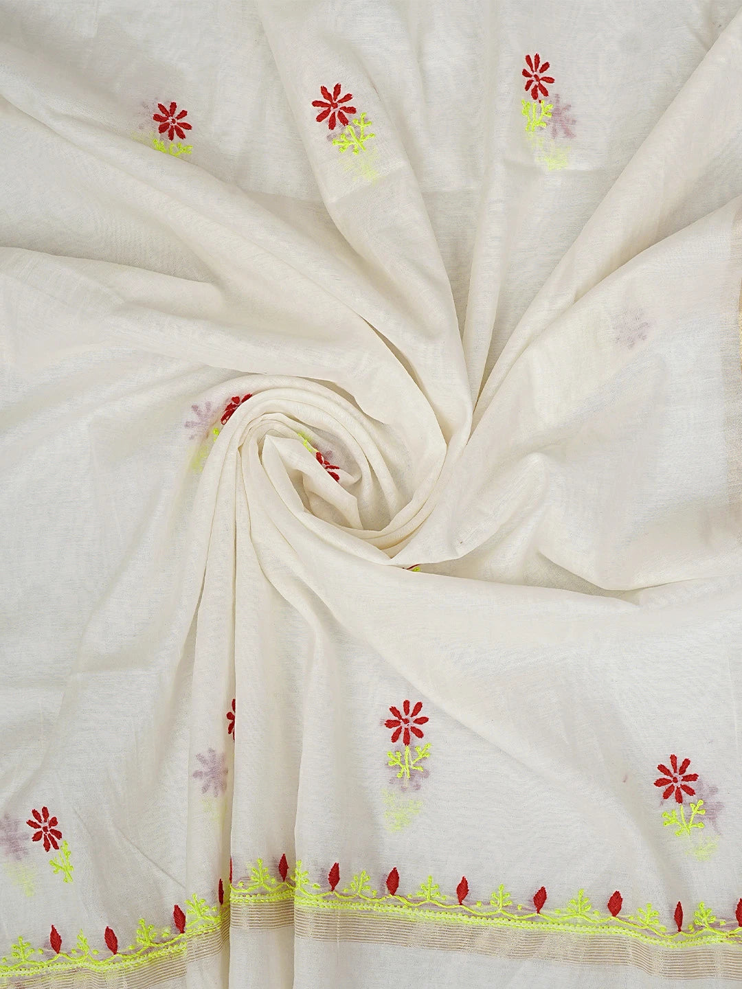Ada Hand Embroidered White Chanderi Lucknowi Chikankari Unstitched Kurta Dupatta Set 01A895967