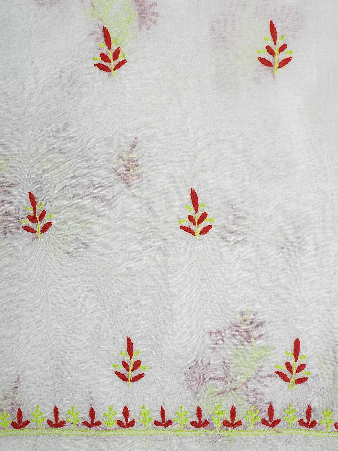 Ada Hand Embroidered White Chanderi Lucknowi Chikankari Unstitched Kurta Dupatta Set 01A895967
