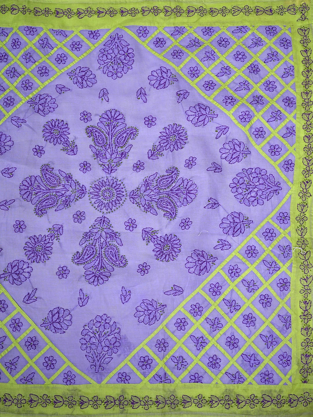 Ada Hand Embroidered Green Cotton Lucknowi Chikankari Saree and Blouse 01A904847