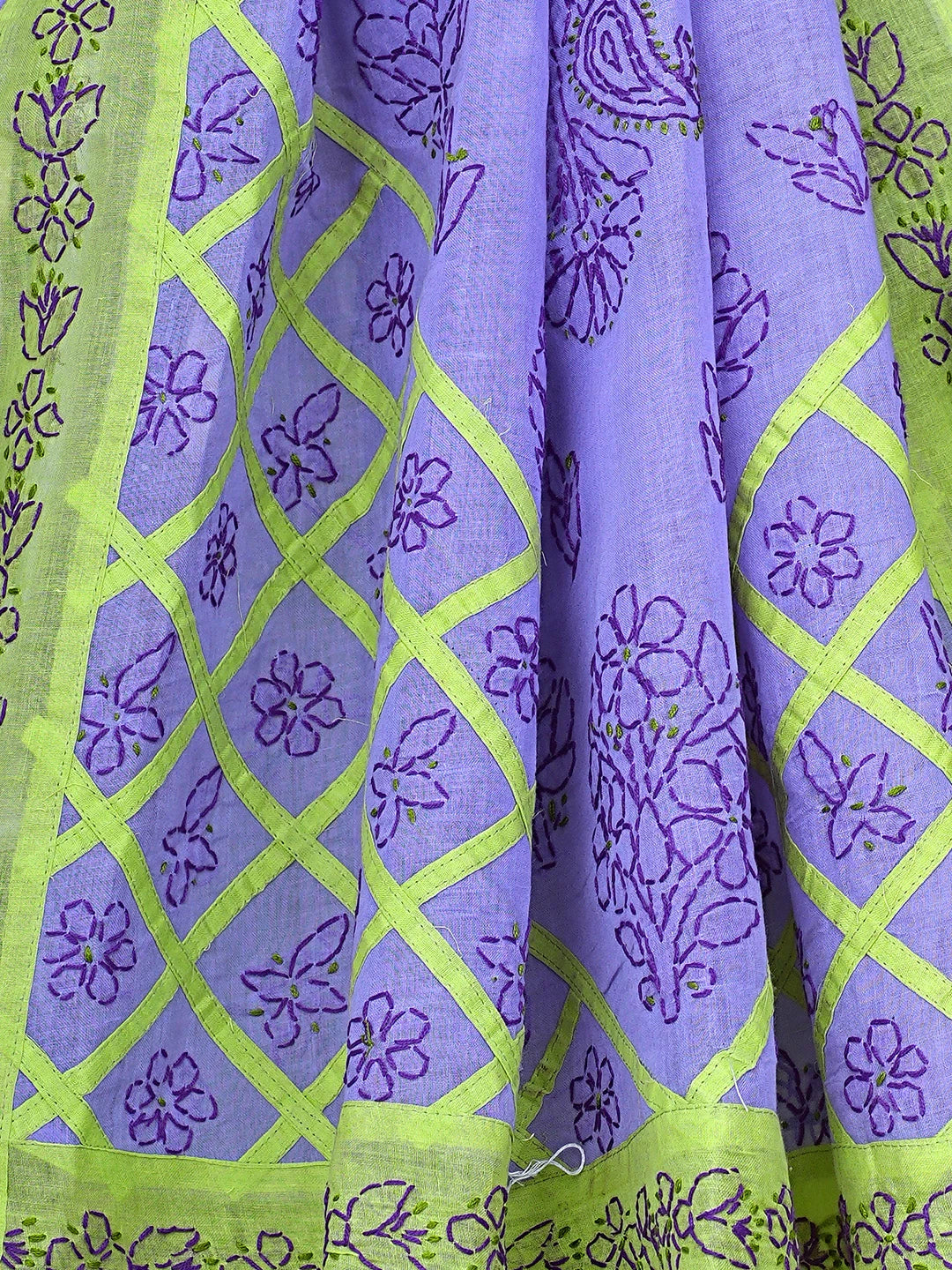 Ada Hand Embroidered Green Cotton Lucknowi Chikankari Saree and Blouse 01A904847