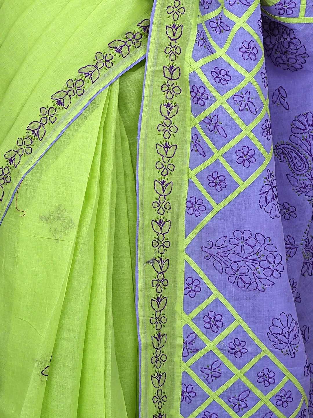 Ada Hand Embroidered Green Cotton Lucknowi Chikankari Saree and Blouse 01A904847