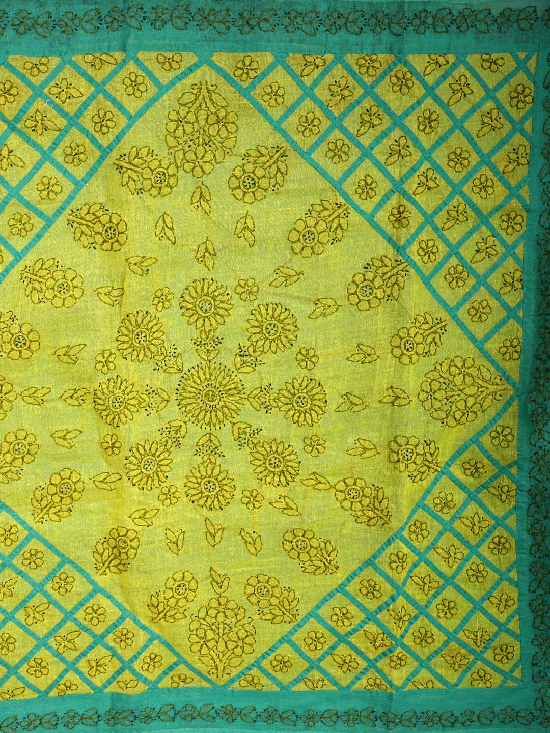 Ada Hand Embroidered Rama Green Cotton Lucknowi Chikankari Saree and Blouse 01A904836