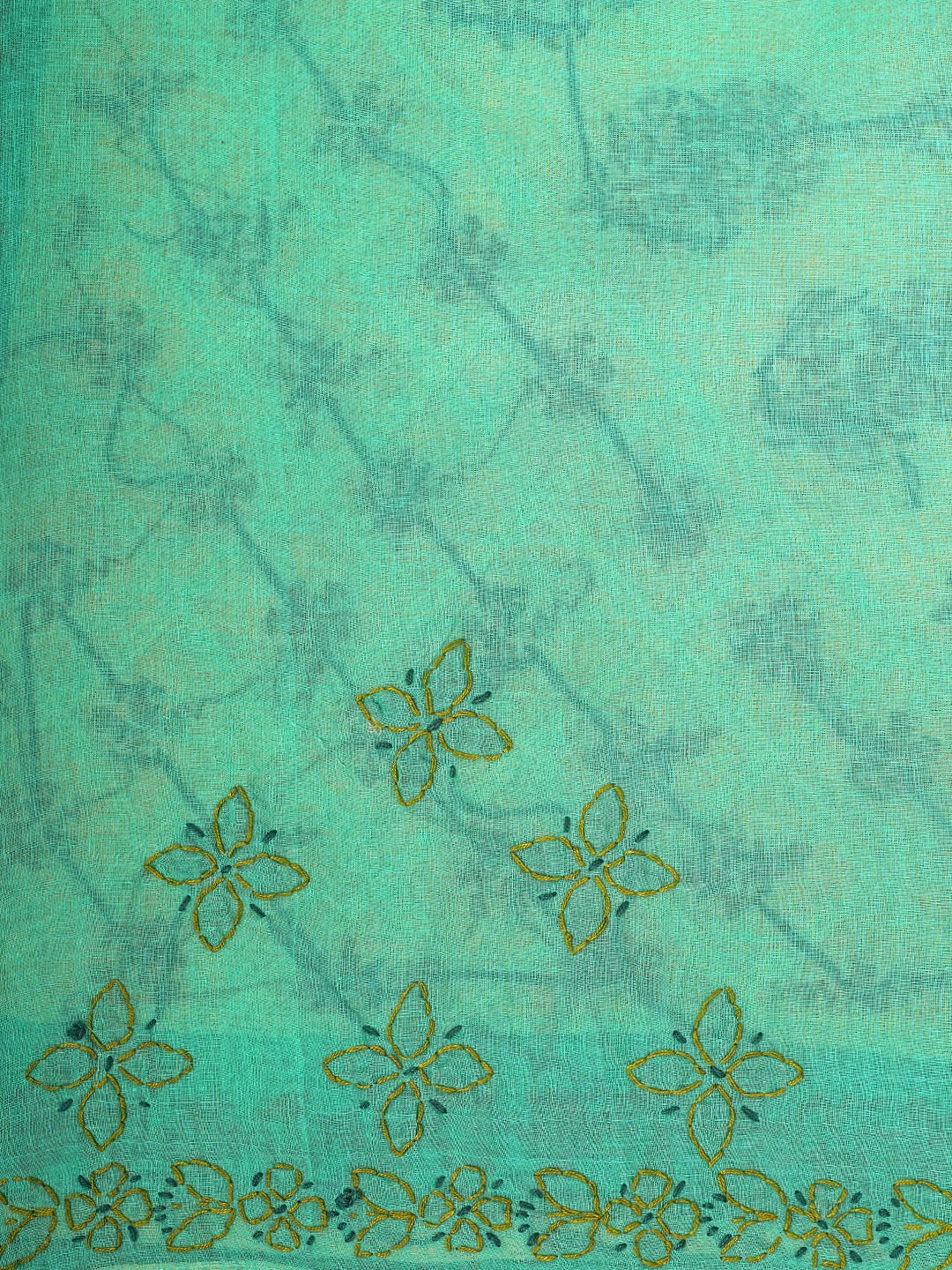 Ada Hand Embroidered Rama Green Cotton Lucknowi Chikankari Saree and Blouse 01A904836