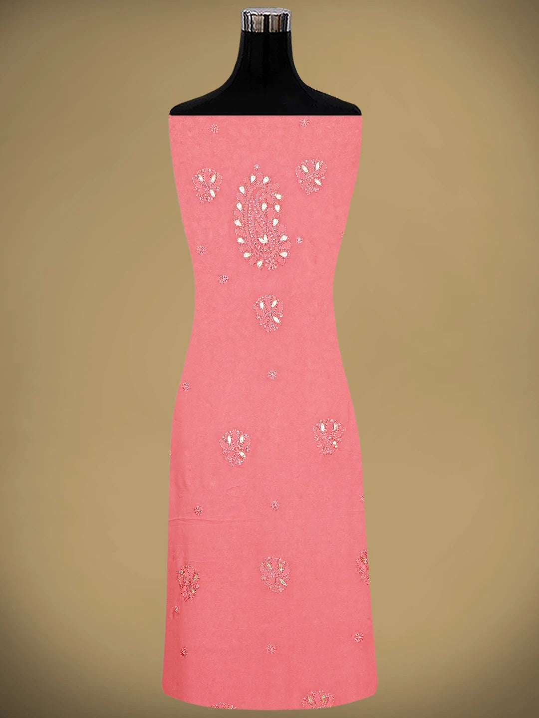 Ada Hand Embroidered Pink Viscose Georgette Lucknowi Chikankari Unstitched Kurta Dupatta Set With Pearl Work 01A893693