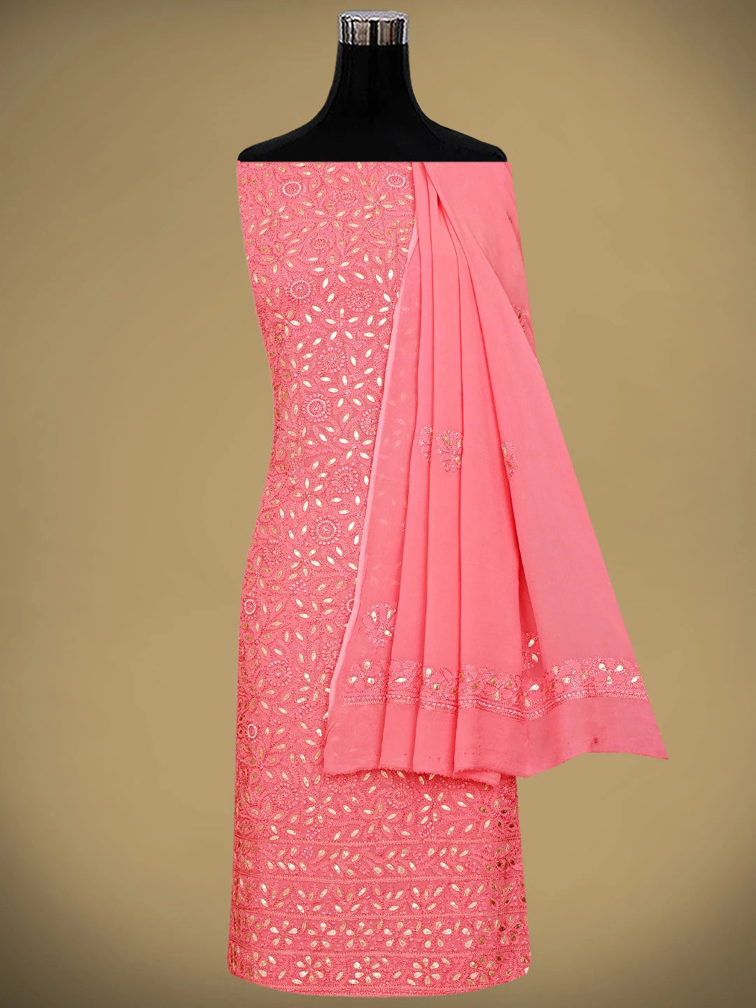 Ada Hand Embroidered Pink Viscose Georgette Lucknowi Chikankari Unstitched Kurta Dupatta Set With Pearl Work 01A893693